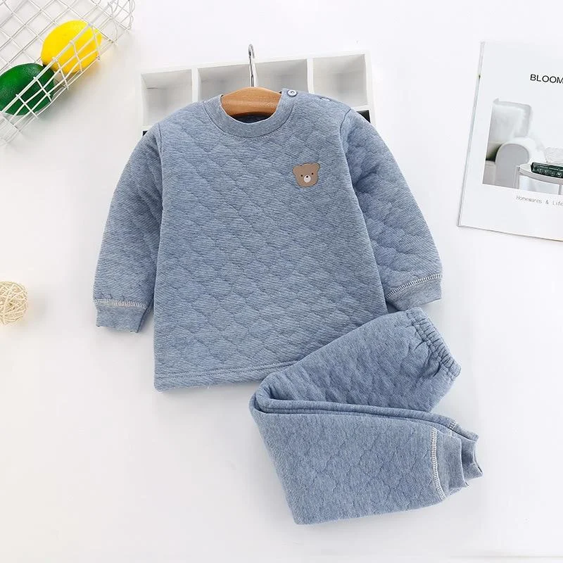 Kid Pajamas Set Boys Girls Cotton-padded Pjs Top and Pants Unisex 3 layers to Keep Thick Warm Clothes Toddler Clothing Clothes