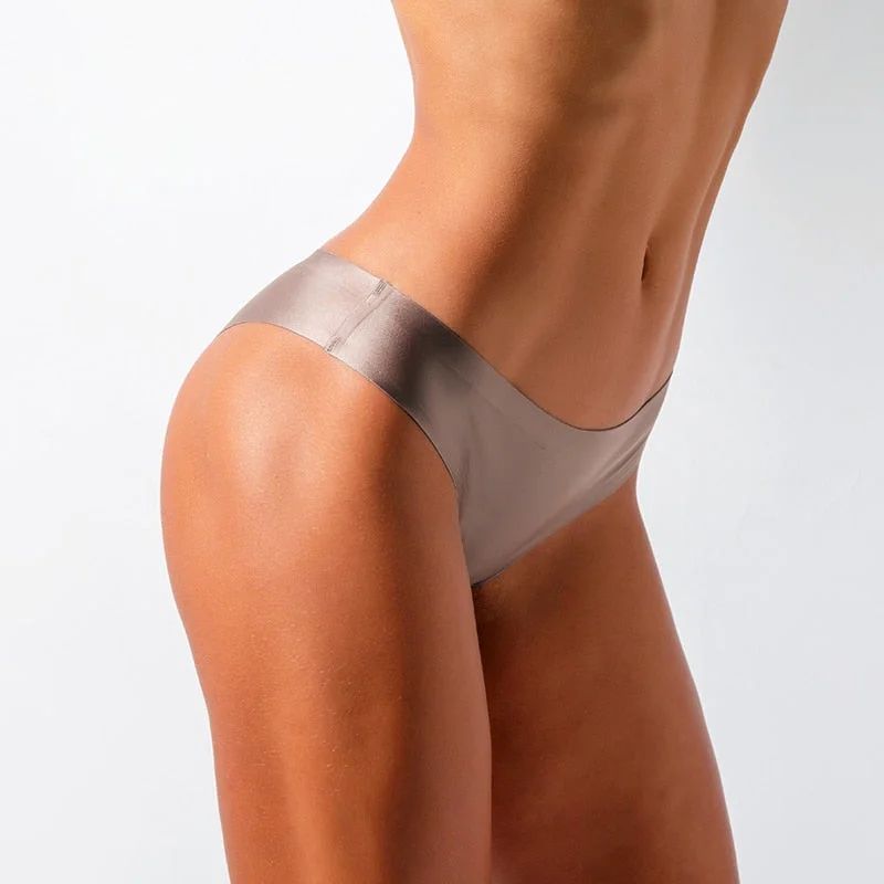 Seamless Thongs Women Underwear Ice Silk Sexy Sports Panties Female T-back Solid Soft Hot Sale Panties Woman M-XXL BANNIROU