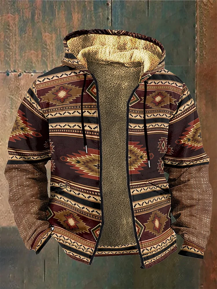 Men's Retro Western Plus Fleece Hooded Sweatshirt