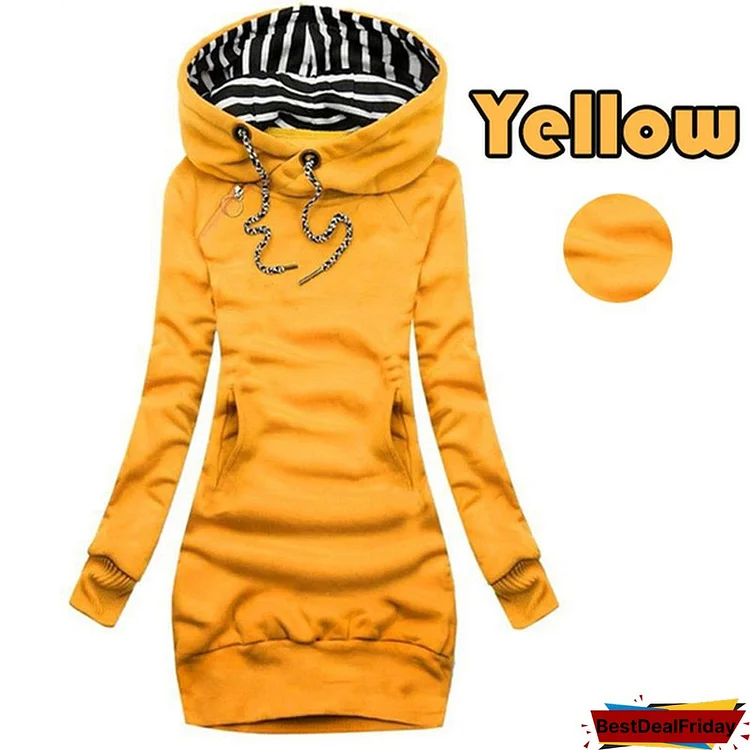 New Fashion Women Long Sleeve Hoodie Dress With Pockets Autumn And Winter Solid Color Slim Fit Pullover Hoodies Sweatshirt Dress