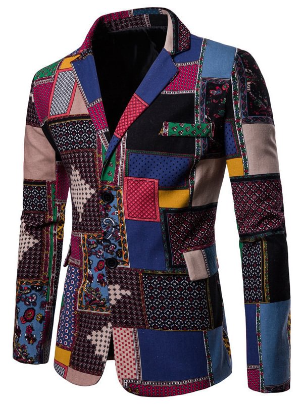 Men's Casual Lining Collar Printed Long-sleeved Suit