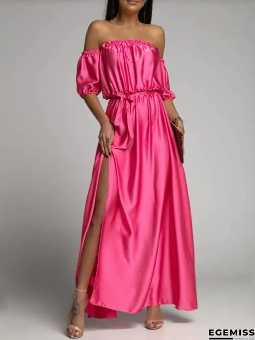 Women's Dresses One-Shoulder Short Sleeve Slit Dress | EGEMISS