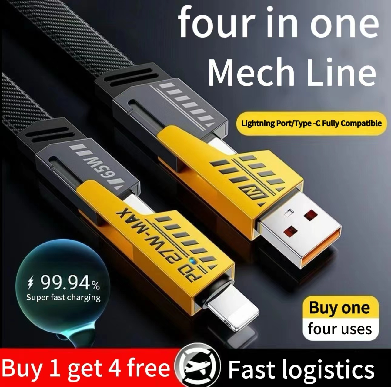 For 4-in-1 Mecha Transformer FastCharge Flex Cable【Free shipping for 3 items】 Chase the Light Money