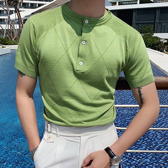 Fashion Stand-up Collar Slim Personality Knitted Polo Shirt-Compassnice®