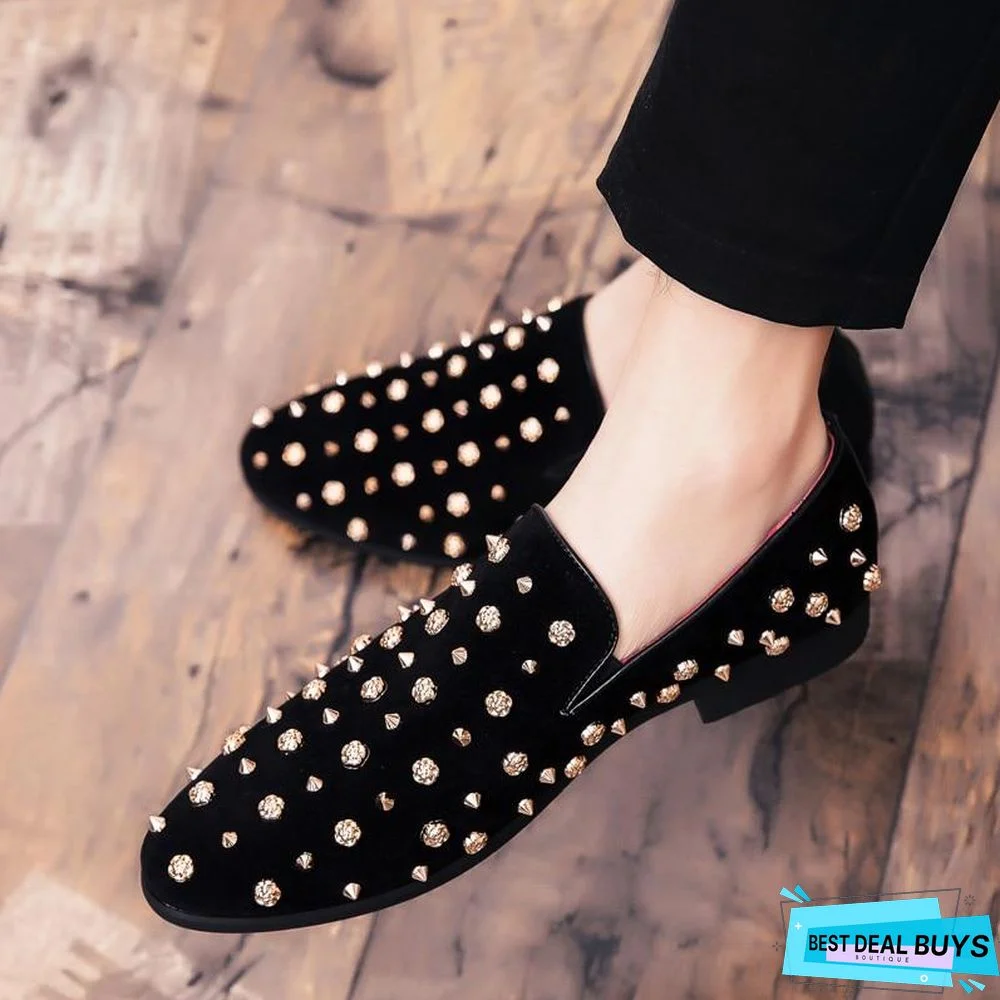 New Fashion Gold Top and Metal Toe Men Velvet Shoes Italian Men's Shoes Handmade Loafers