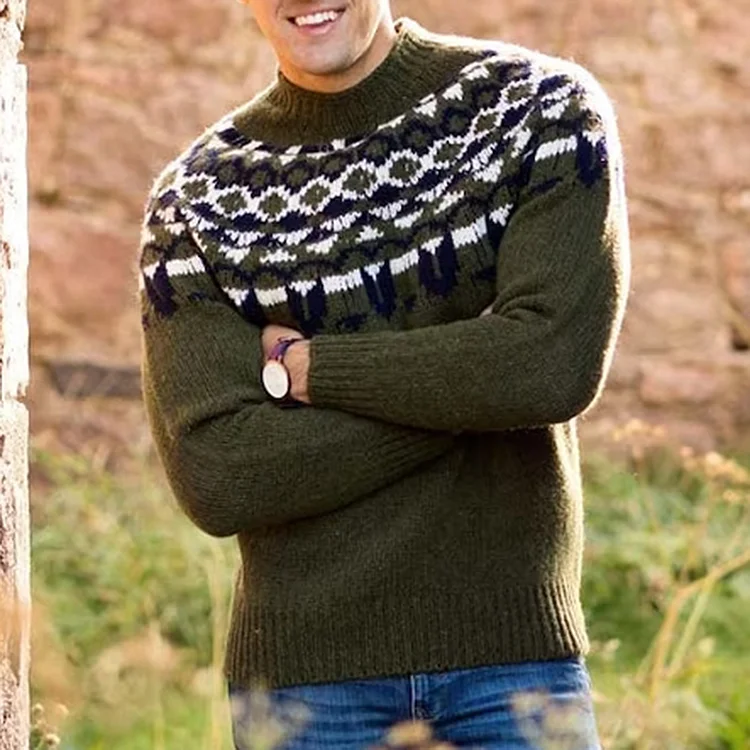 Comstylish Vintage Jacquard Iceland Crew Neck Sweater