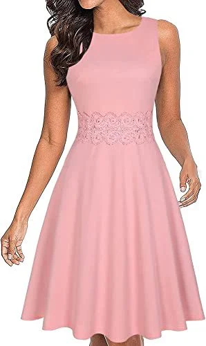 Brownm New Round Neck Women's Summer Lace Dress