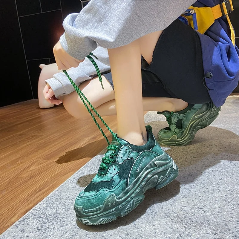 Brand Design Mesh Chunky Sneakers Women's Shoes Blue Color Woman Casual Sneaker Platform Woman Fashion Tennis Female Solid