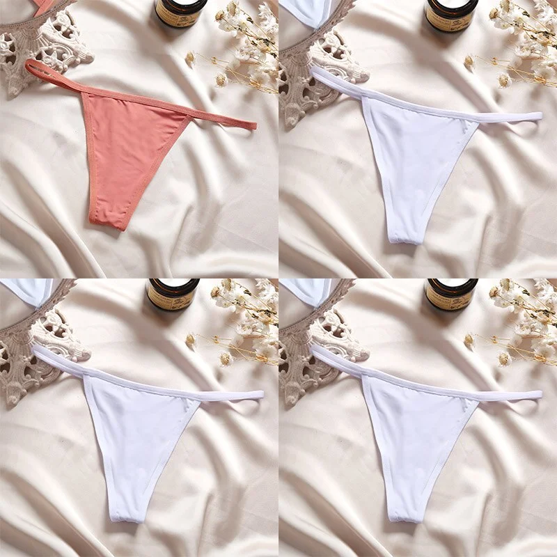 4PCS/Set Sexy Panties Women Thong Female G-string Underwear Panties Solid Color Intimate Lingerie Underpants Seamless Panties