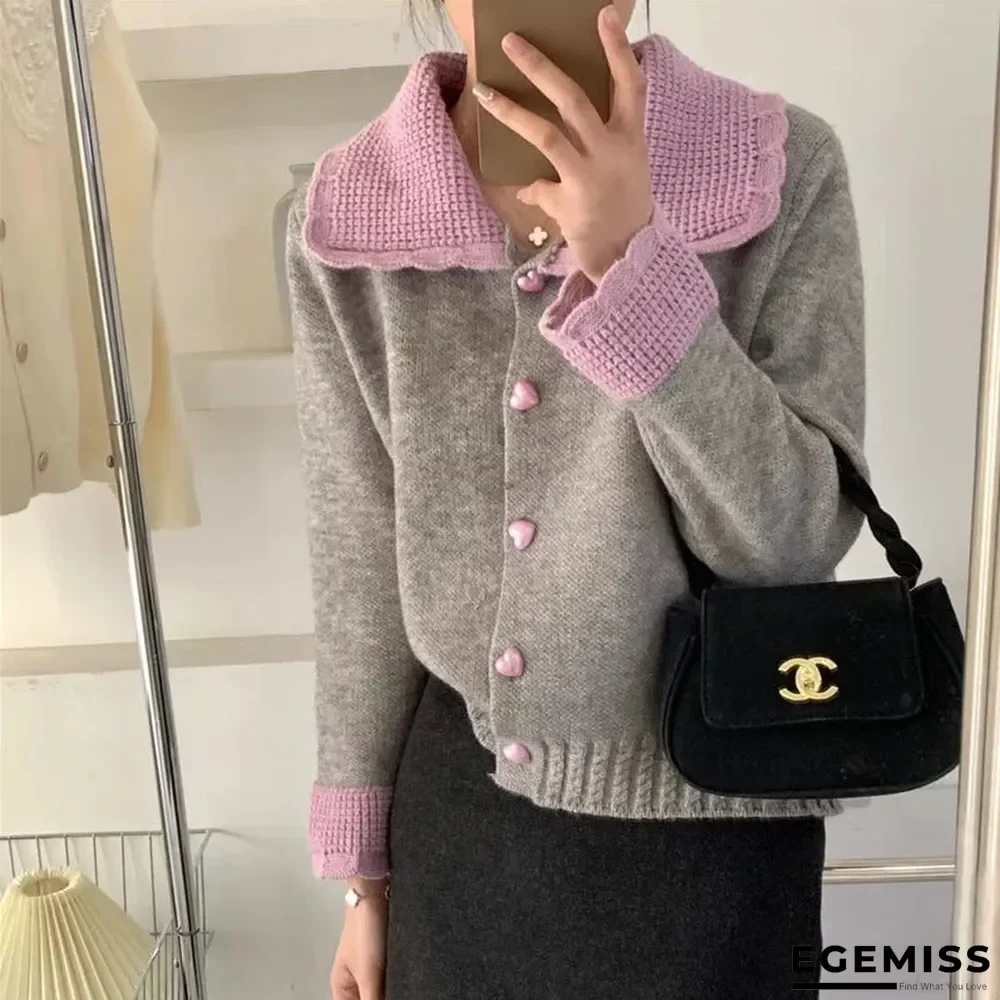 Love Loose Contrast Lapel Knit Cardigan | EGEMISS