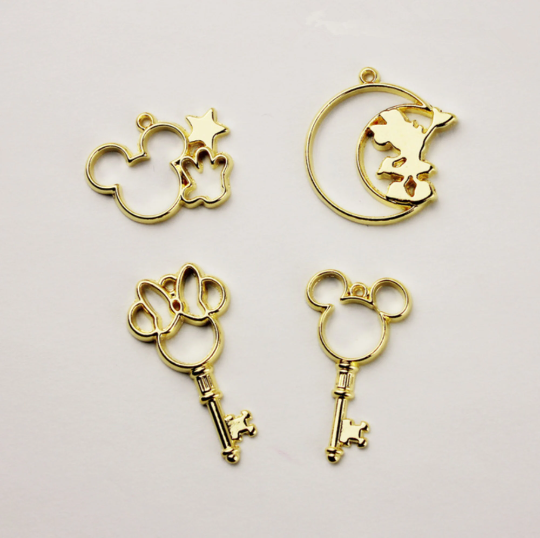 10Pcs Gold Magic Stick Charm ,Moon Star Charm,Magic Key Animal Cartoon Mickey Minnie Charms Pendant uv Drops Glue Frame Jewelry Accessories