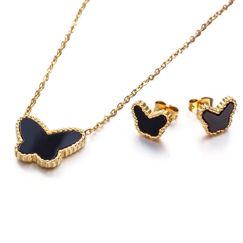 Casual Sweet Classic Style Butterfly 304 Stainless Steel Agate-like 18K Gold Plated Inlay Jewelry Set