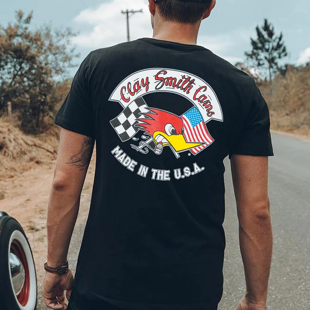 CLAY SMITH CAMS Hot Rod Bird Racing Flag Print Men's T-shirt