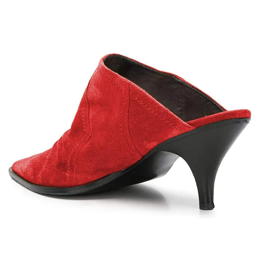 YDN Casual Red Vegan Suede Pointed Toe Mule Kitten Heels