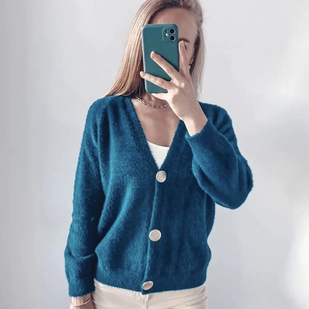Elegant Long Sleeve Mohair Cardigan Sweater