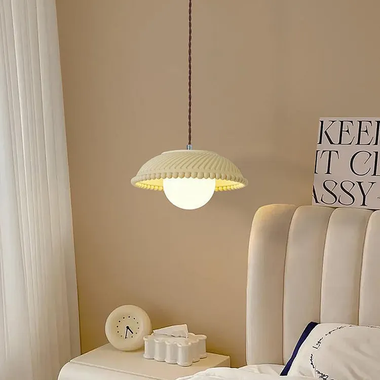 Contemporary Nordic Round Plate Resin Glass Shade 1-Light Pendant Light For Living Room