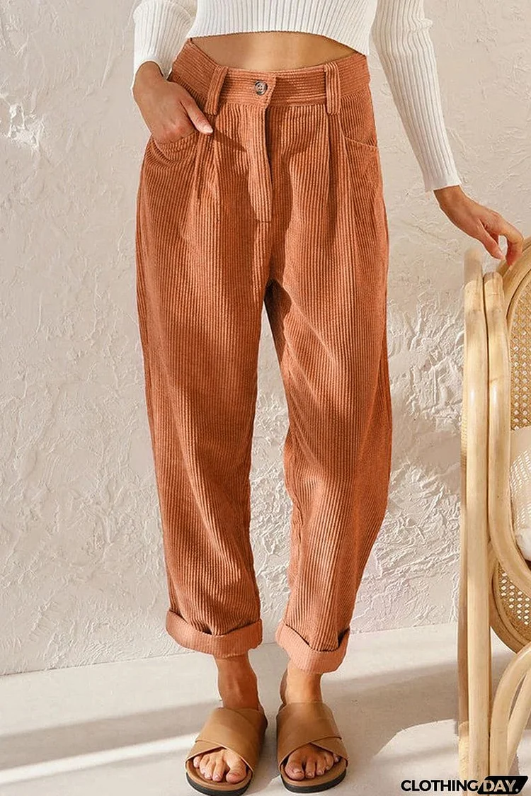 High Waisted Baggy Corduroy Pant