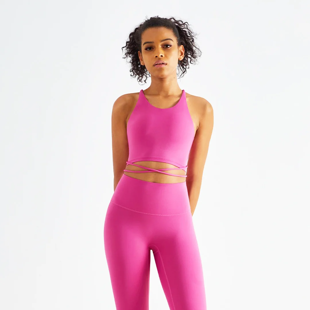 Lace-Up Solid Color Sling Sports Bra
