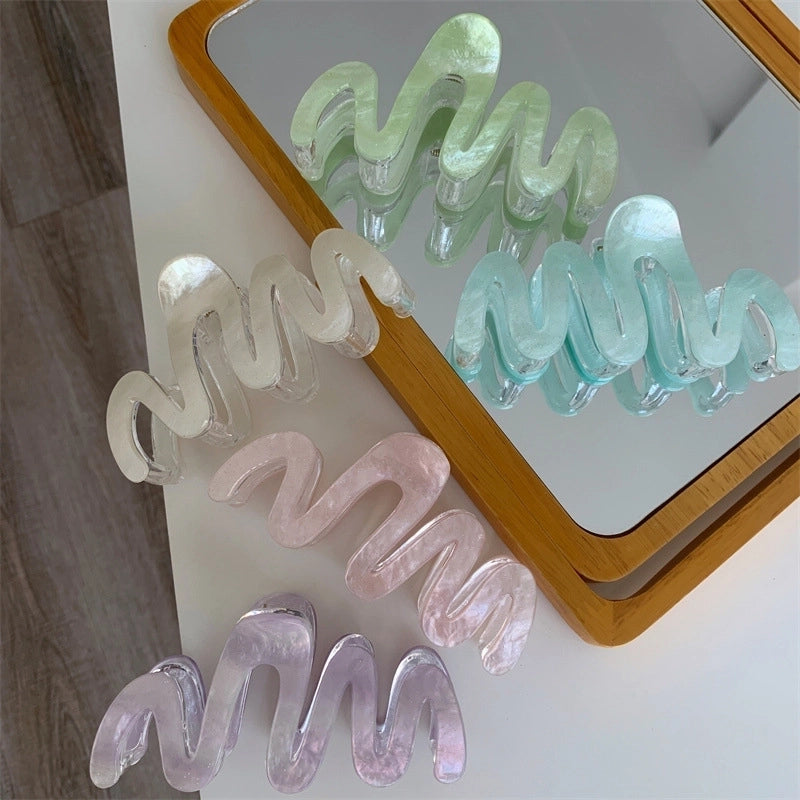 Fresh Starry Sky Board Double-Layer Acrylic Large Grip Wave-Shaped Back Head Hair Claw Shark Clip New