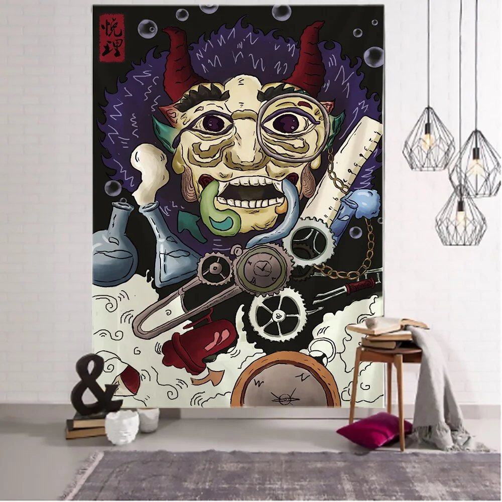 Print Blanket Kanagawa Wave Tapestry Wall Hanging Bohemian Bed Hippie Japanese Illustration Kawaii Bedroom Home Decor