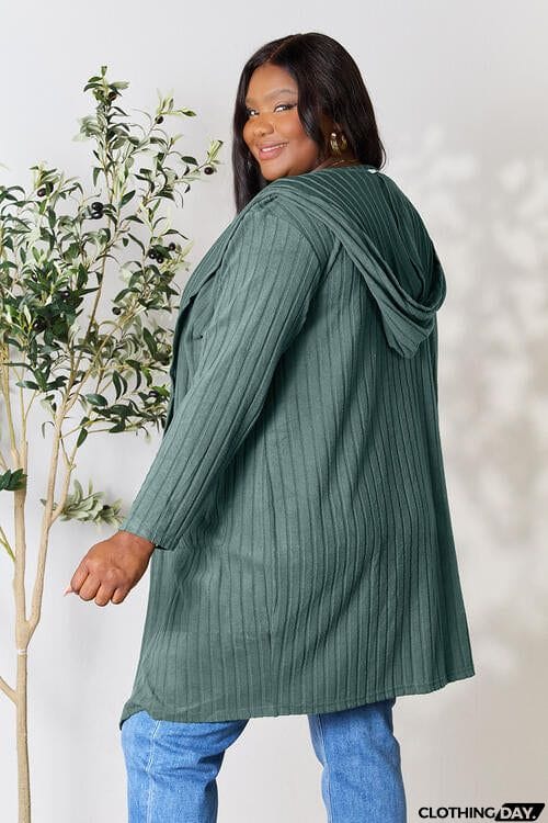 Basic Bae Full Size Ribbed Open Front Long Sleeve Cardigan