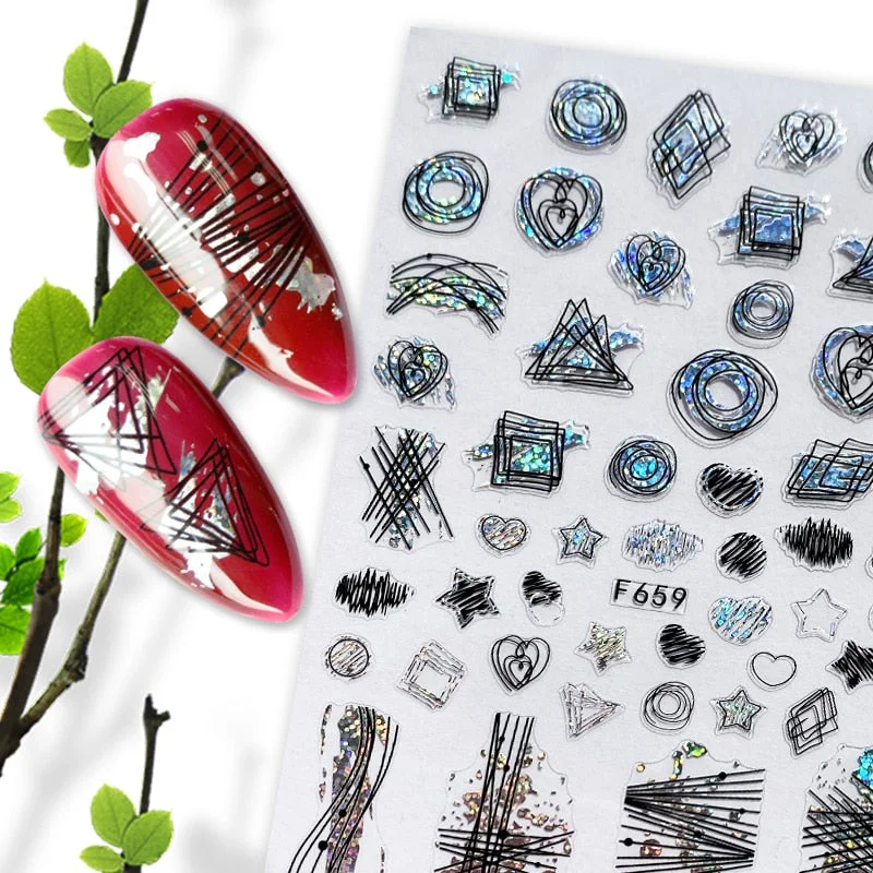 1 Pc 3D Flower Tropical Plants Summer Nail Sticker Black Gold Leaves Nail Adhesive Transfer Decals DIY Nail Art Decoration