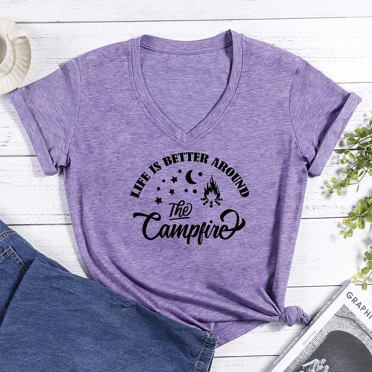 Life Is Better Around The Campfire V-neck T Shirt-Annaletters