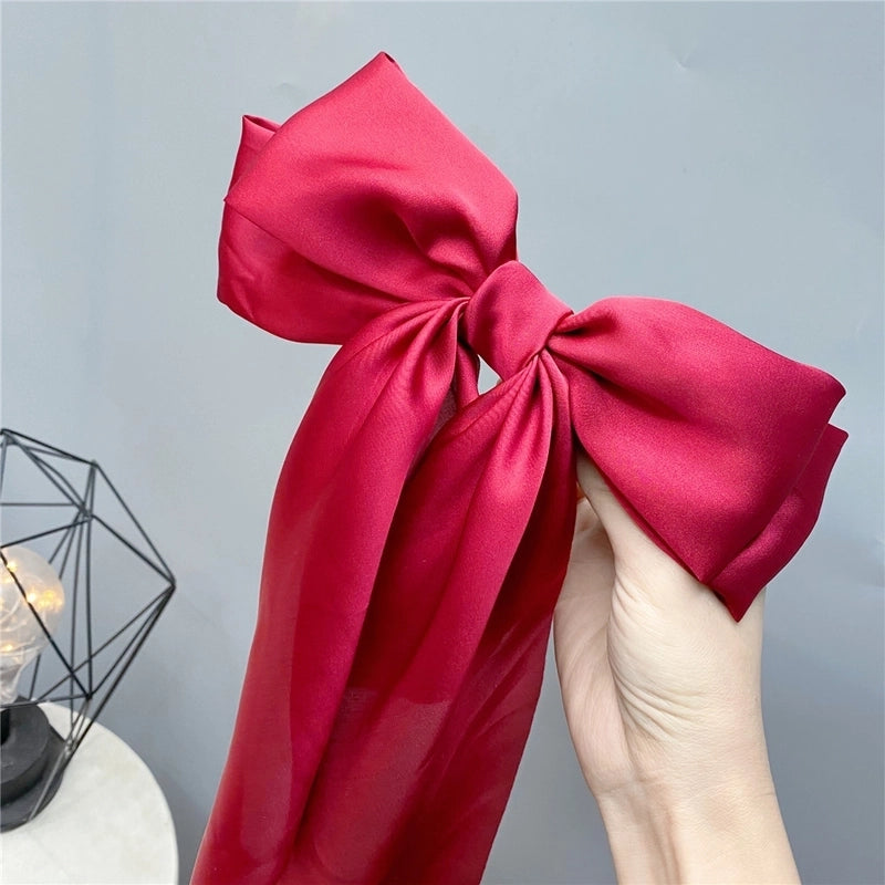 Sweet Cute Long Ribbon Double Bows Satin Hairpin