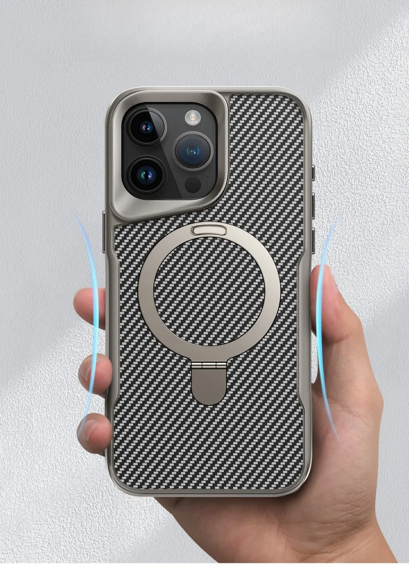 Carbon Fiber Magnetic Bracket Apple Phone Case