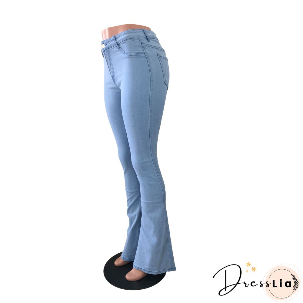 High Waist Zipper Stretch Flare Jeans Pants