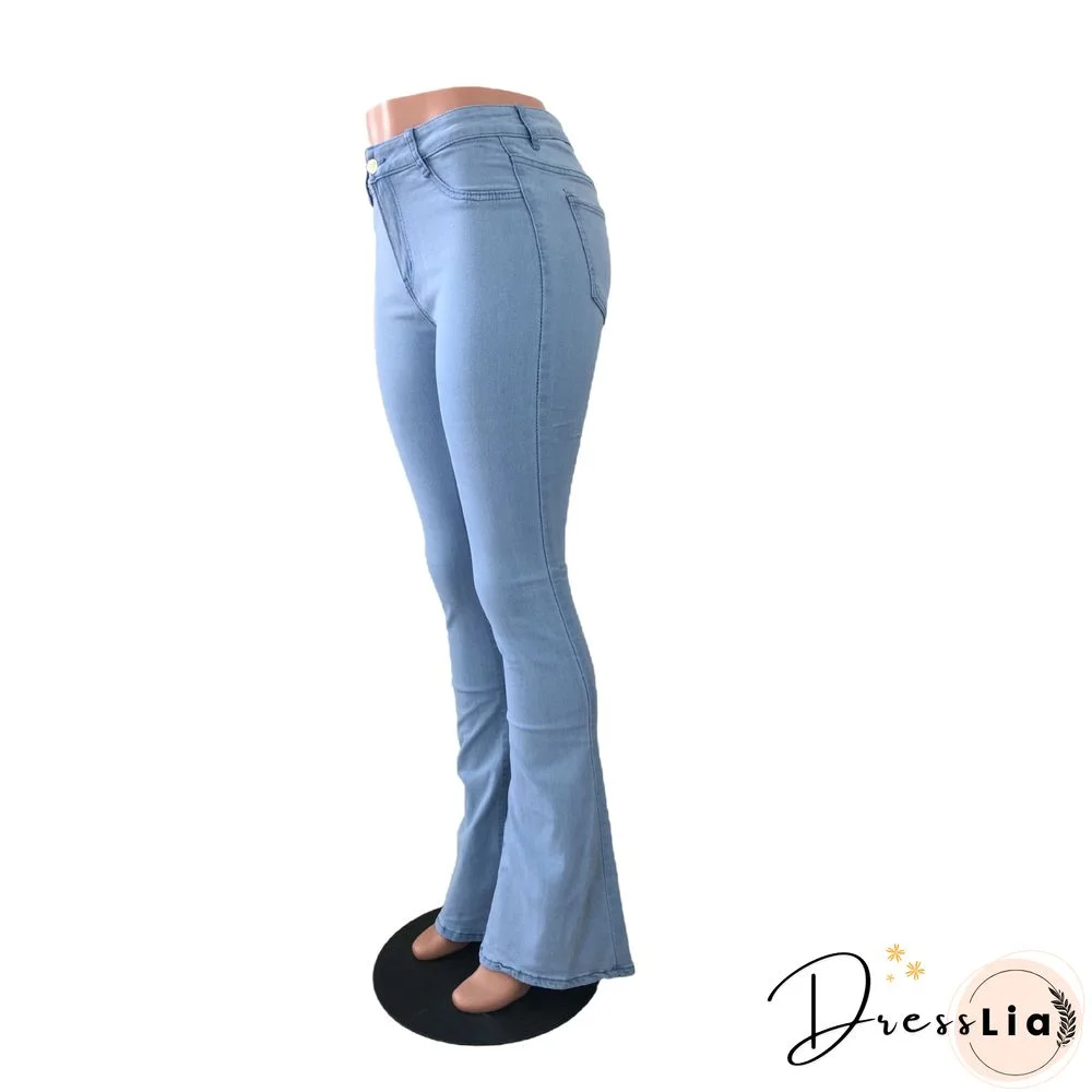 High Waist Zipper Stretch Flare Jeans Pants