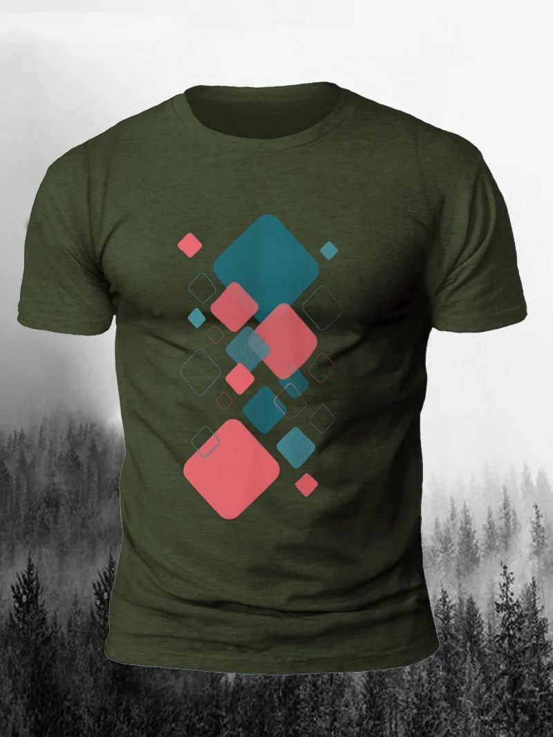 Multicoloured Geometry Print Short Sleeve Men's T-Shirt in  mildstyles
