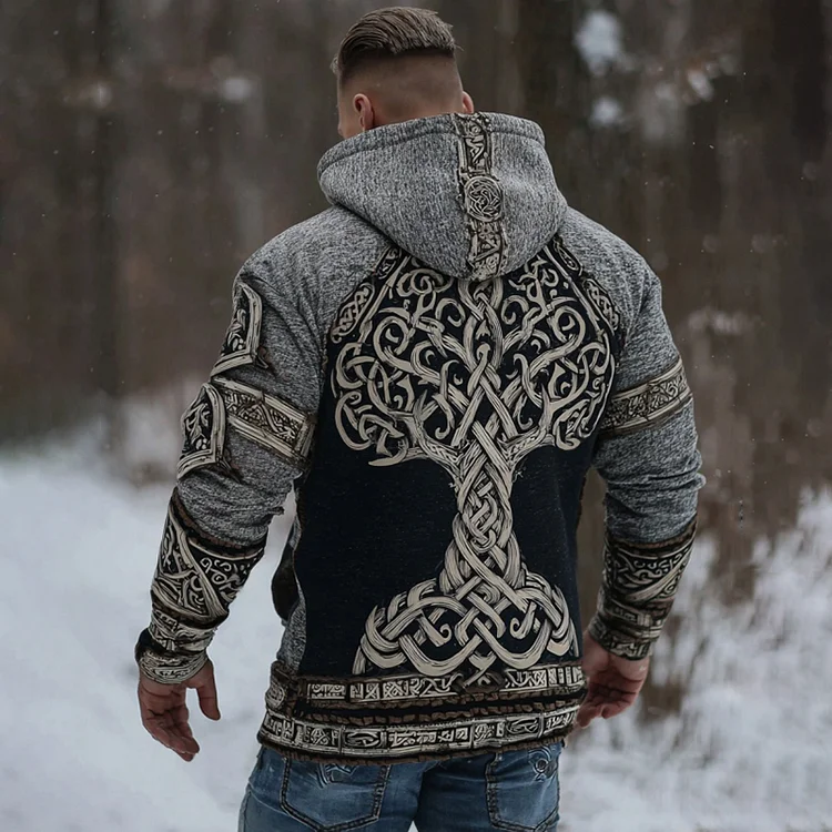 Men's Vintage Viking Tree Of Life Celtic Pattern Art Print Hoodie
