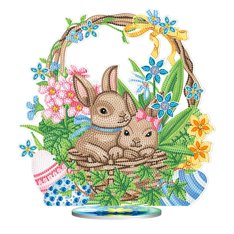 Flower Basket Rabbit - Ornaments - DIY Diamond Crafts