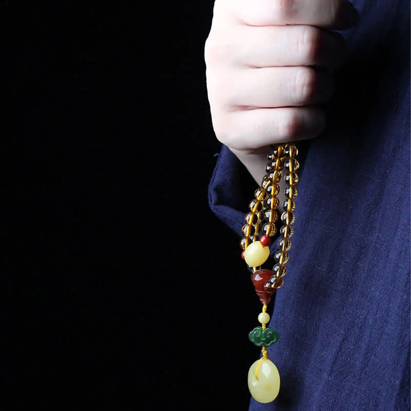 Natural Citrine Amber 108 Mala Beads Peace Buckle Red Agate PiXiu Protection Charm Bracelet