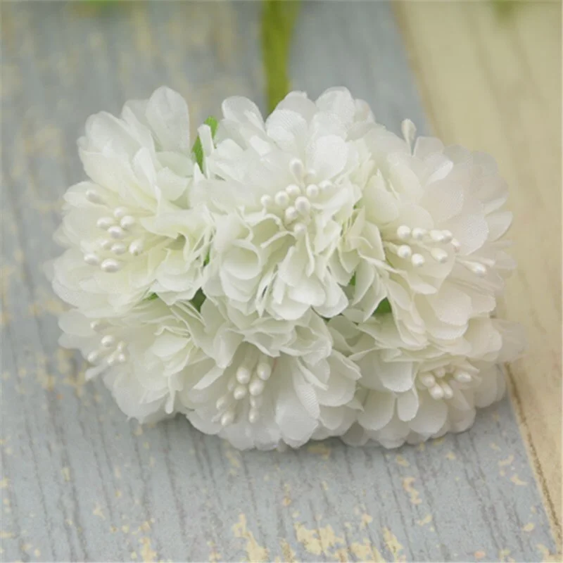 6pcs/lot  Silk Artificial Mini Rose Flowers Bouquet Multicolor Scrapbooking Fake Flower Stamen  Wedding  Decoration Diy Handmade