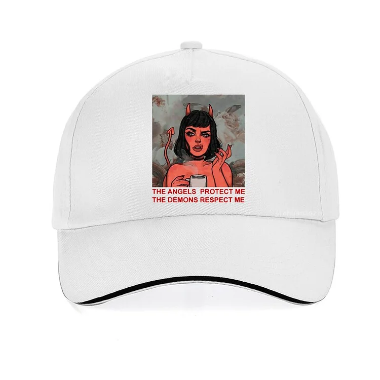 the angels protect me the demons respect me funny hat Cartoon Graphic Devil And angel baseball cap Summer Snapback hats bone