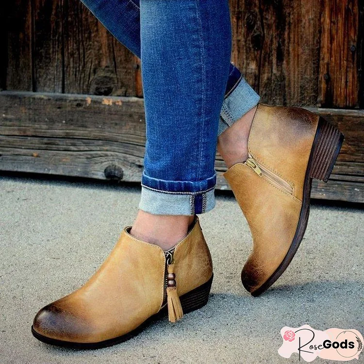 Vintage Tassel Side-Zipped Ankle Booties