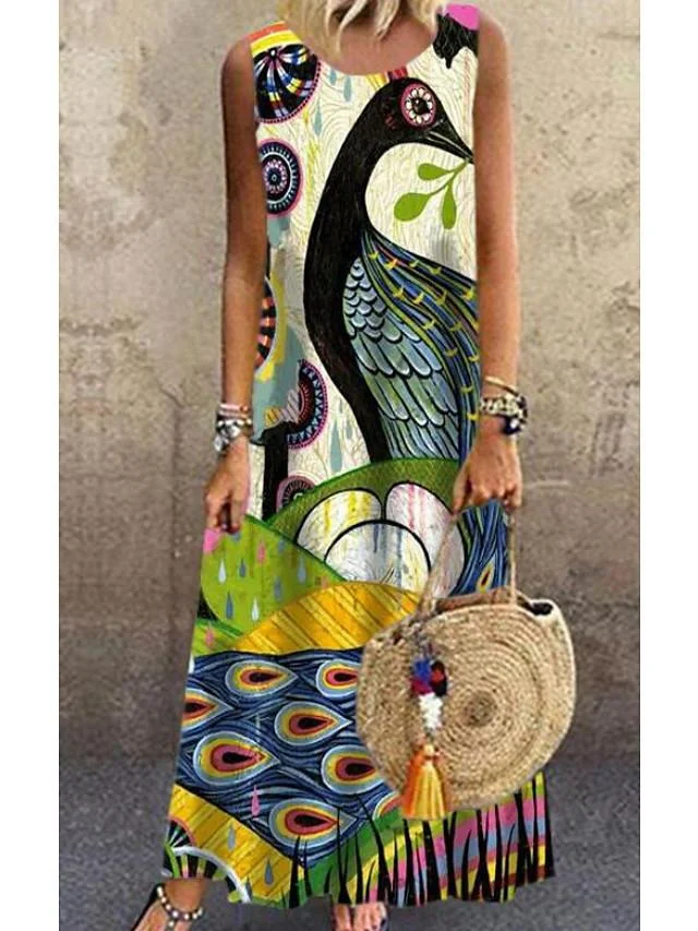 Women's Shift Dress Maxi long Dress Sleeveless Paisley Print Spring Summer Casual Yellow S M L XL XXL