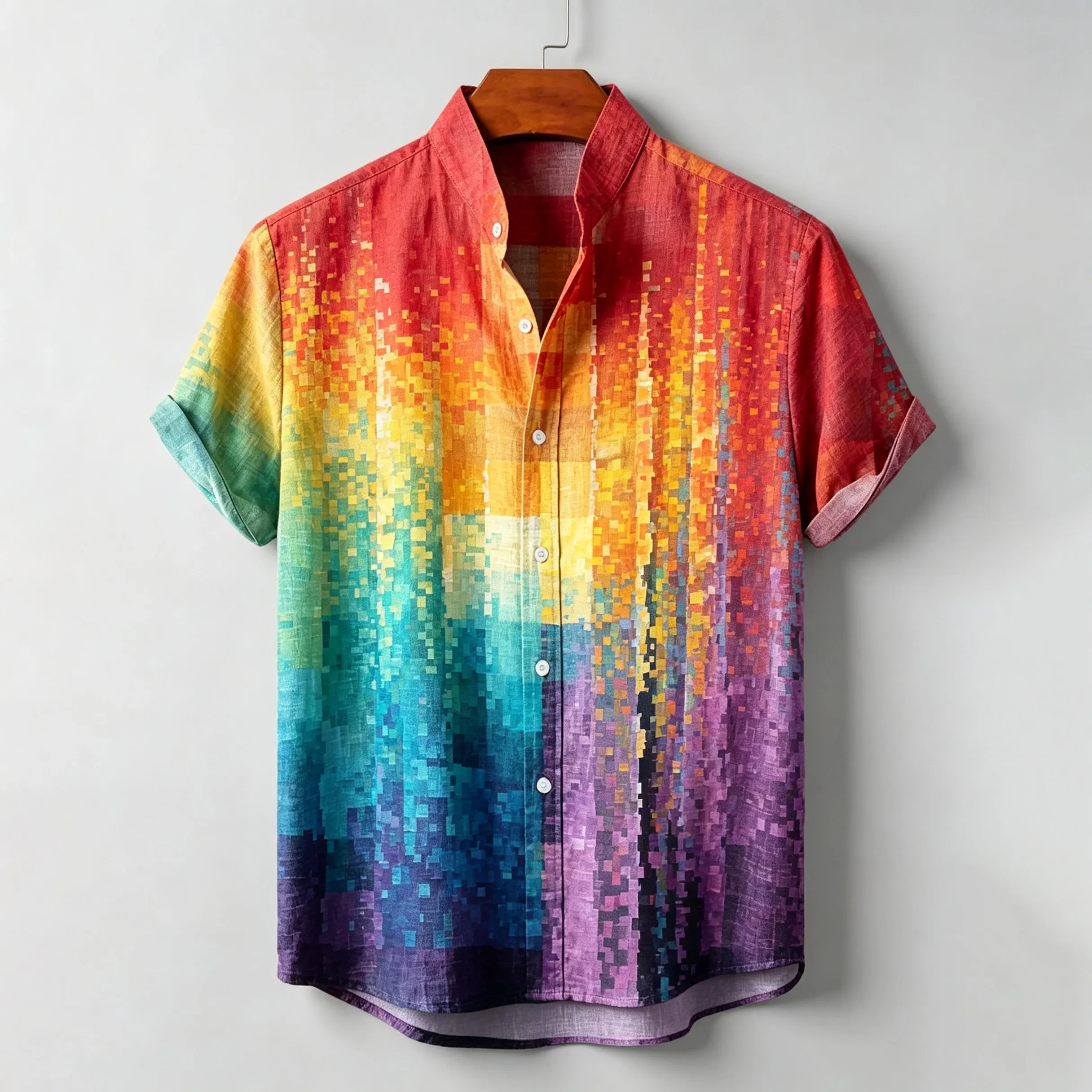 Men's Abstract Gradient Geometry Art Design Linen Blend Short-sleeve Shirt  artssus