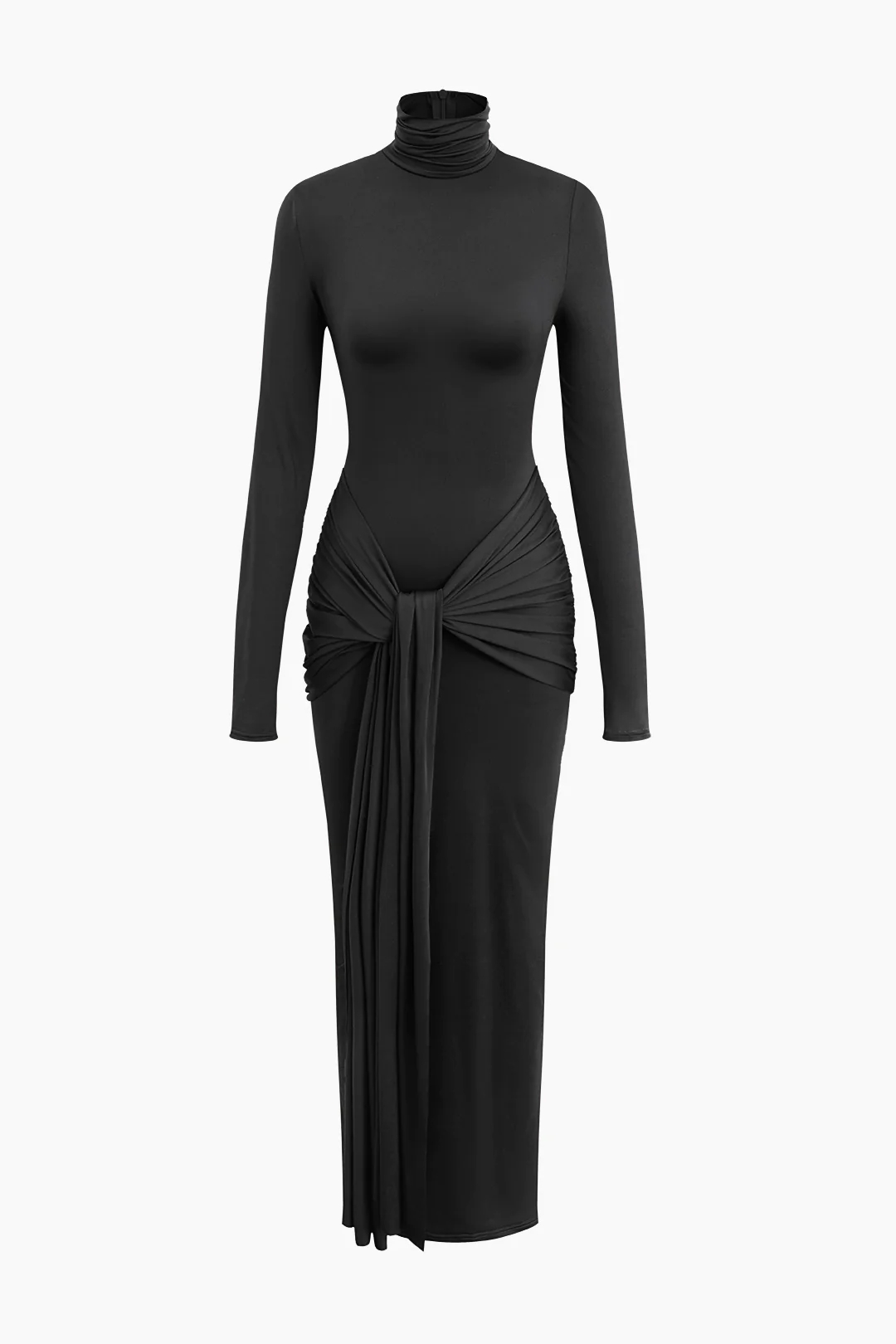 Rotimia Wrap Ruched High Neck Long Sleeve Maxi Dress