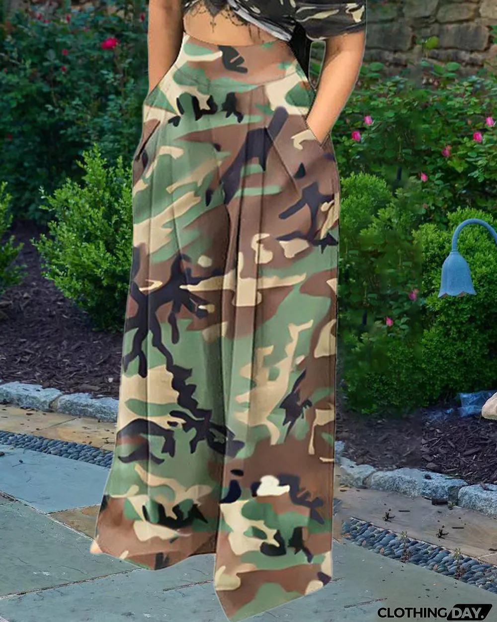 Women Spring/Summer Camo Print Wide Leg Pants