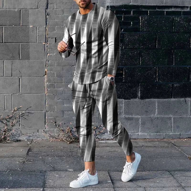 Men'S Abstract Geometric Gradient Long Sleeve T-Shirt And Pants Co-Ord
