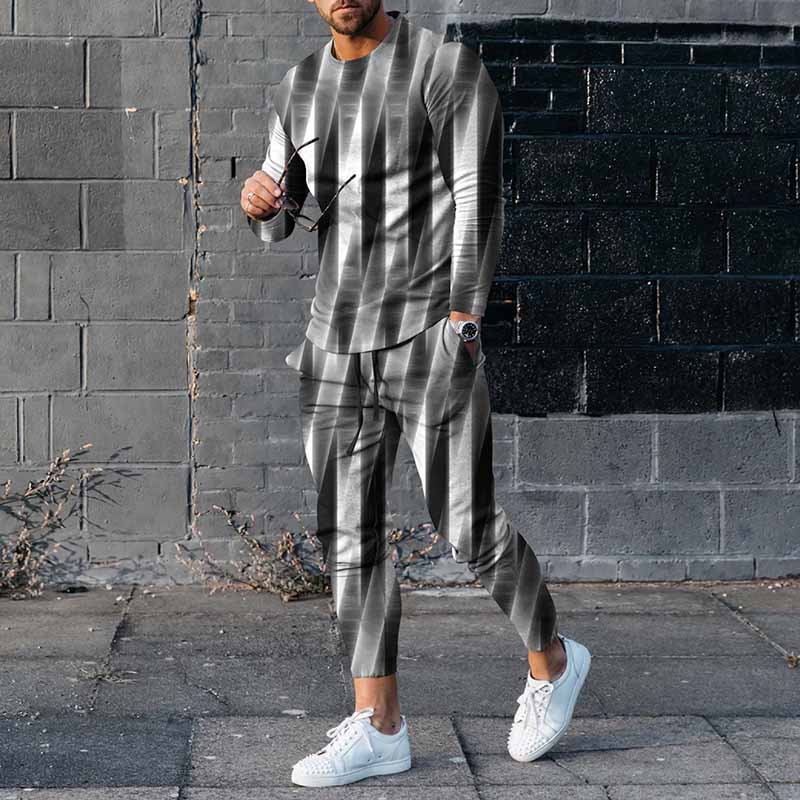 Men'S Abstract Geometric Gradient Long Sleeve T-Shirt And Pants Co-Ord
