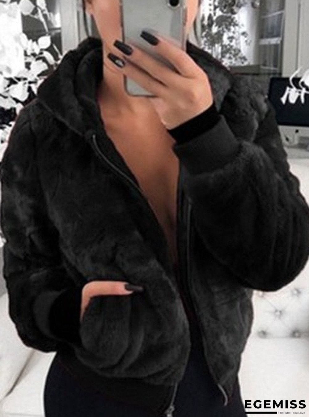 Casual Hooded Faux Fur Plush Jacket | EGEMISS