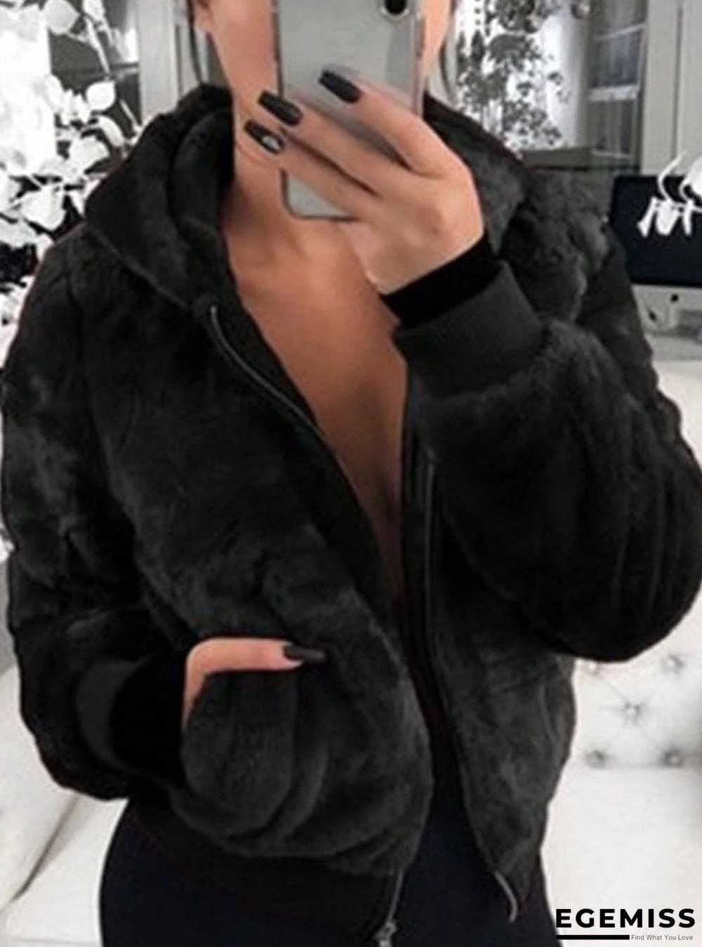 Casual Hooded Faux Fur Plush Jacket | EGEMISS