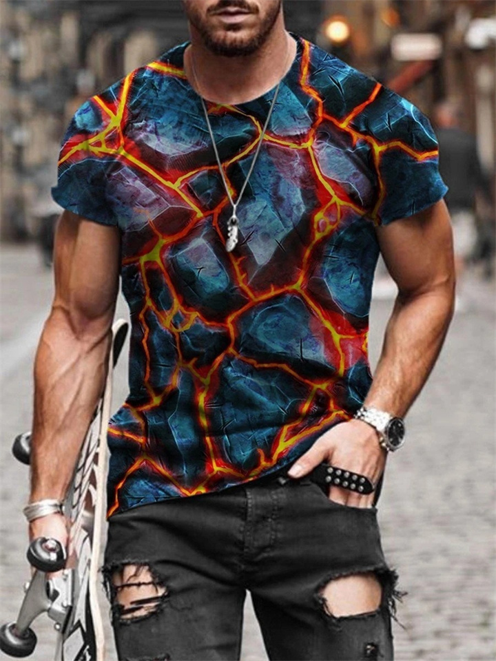 3D Digital Printing Sun Pattern Printed Top Summer Loose Fashion Short Sleeve Black