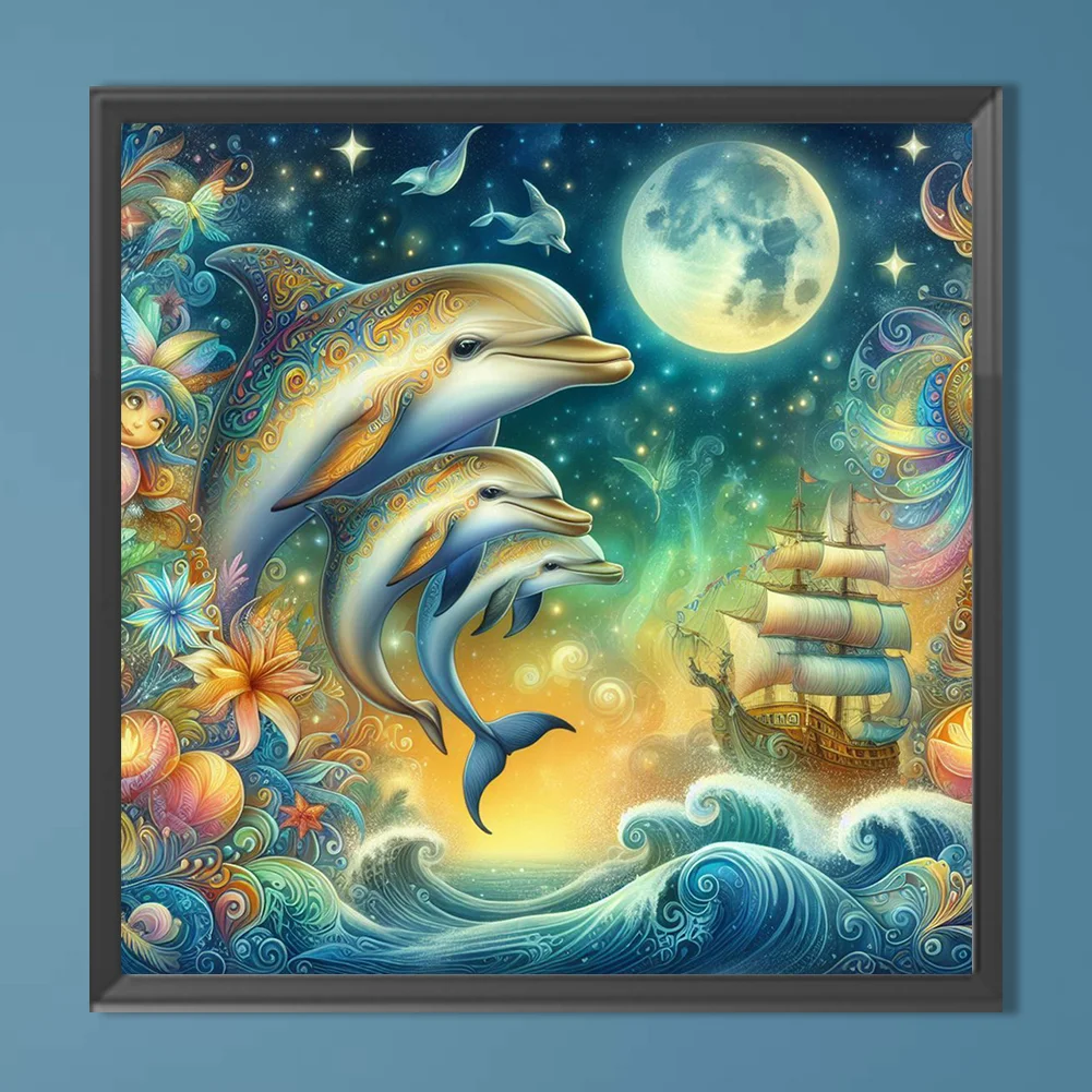 Full Round Diamond Painting 40*40cm - Three Dolphins