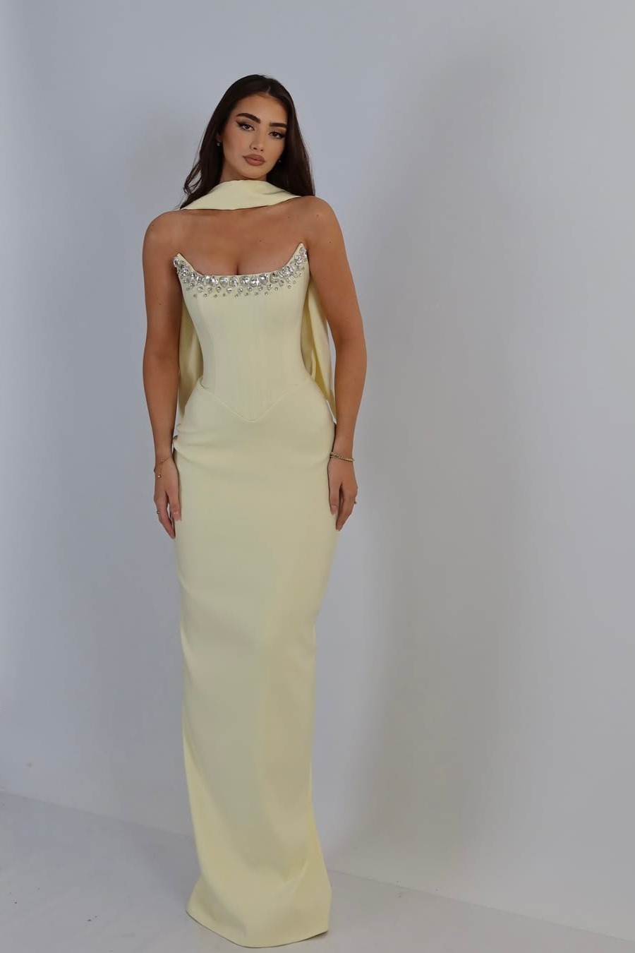 Lvs&Broner Chic Scoop Neck Strapless Sleeveless Long Mermaid Prom Dress With Rhinestones