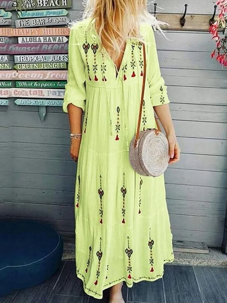 V-neck Print Dress-Mayoulove